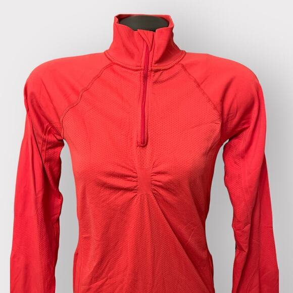 Lucy Tech 1/4 Zip Seamless Pullover Athletic Top M Coral Long Sleeves Thumbholes - Picture 2 of 10